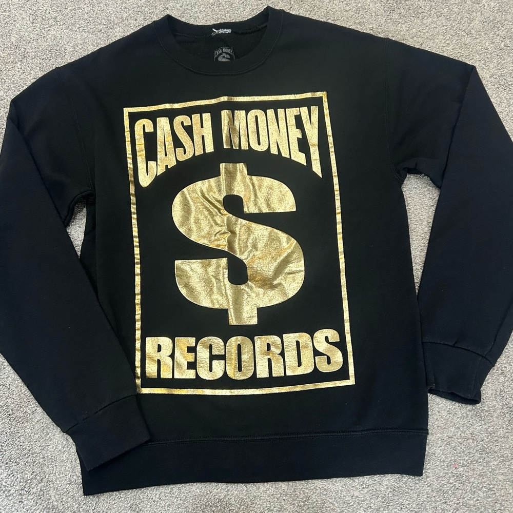 Black and Gold Crewneck Sweater with Bold Design - Men's Sweatshirt - Cash Money